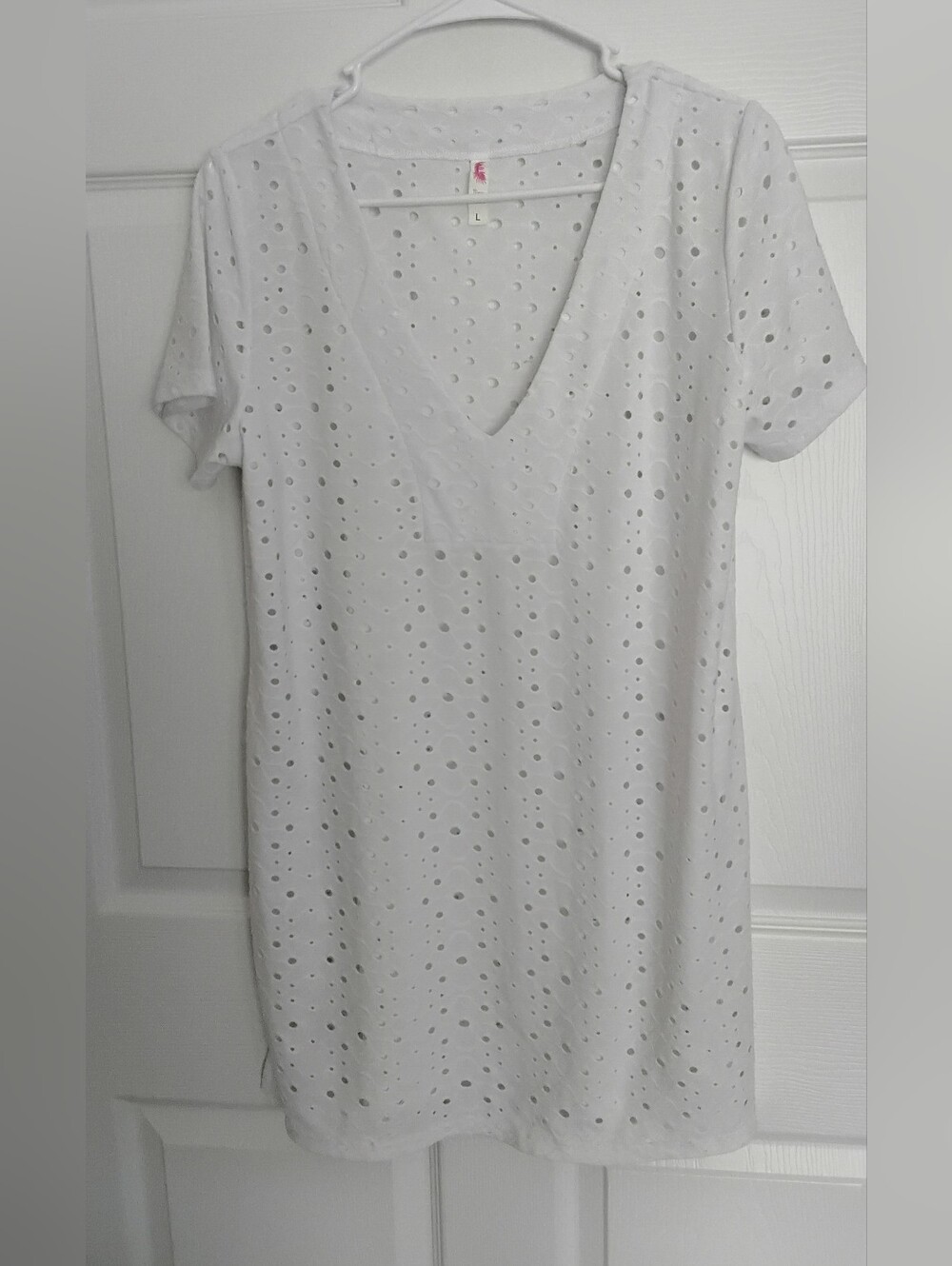 Nimes Cote d' Azur Women's White Eyelet V-Neck Swim Suit Cover Up